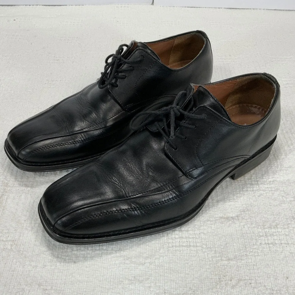 Johnston &‎ Murphy Black Leather Square Toe Lace Up Dress Shoes Men's 10M